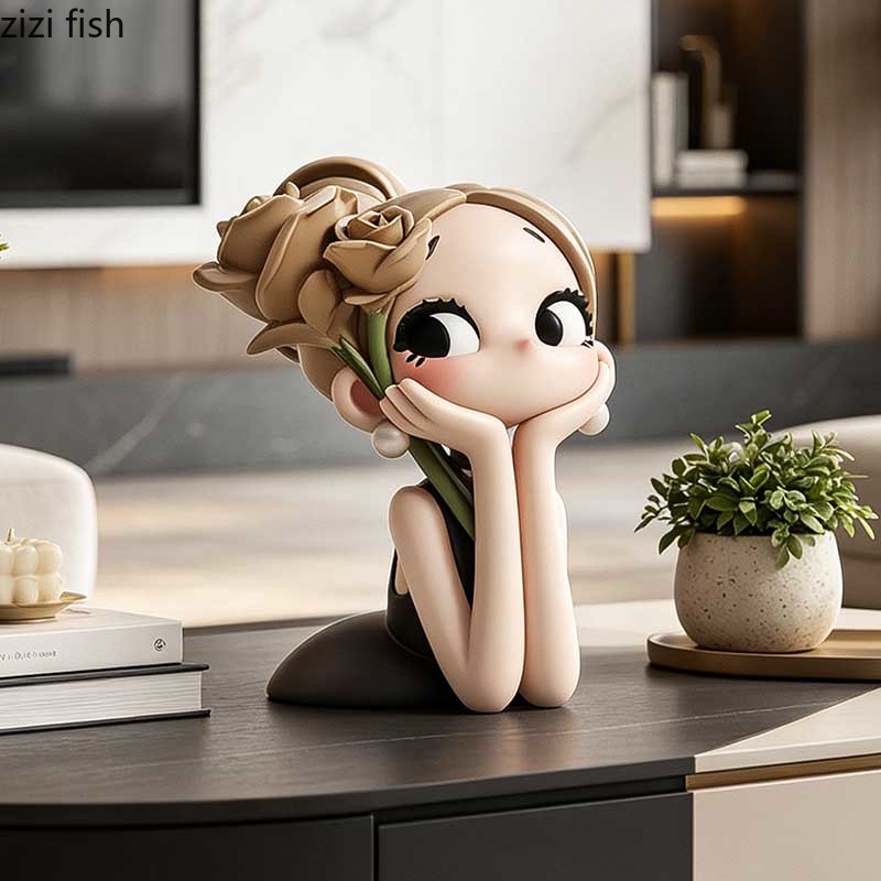 Resin Art Rose - Statuette de Fille Rose Mignonne en