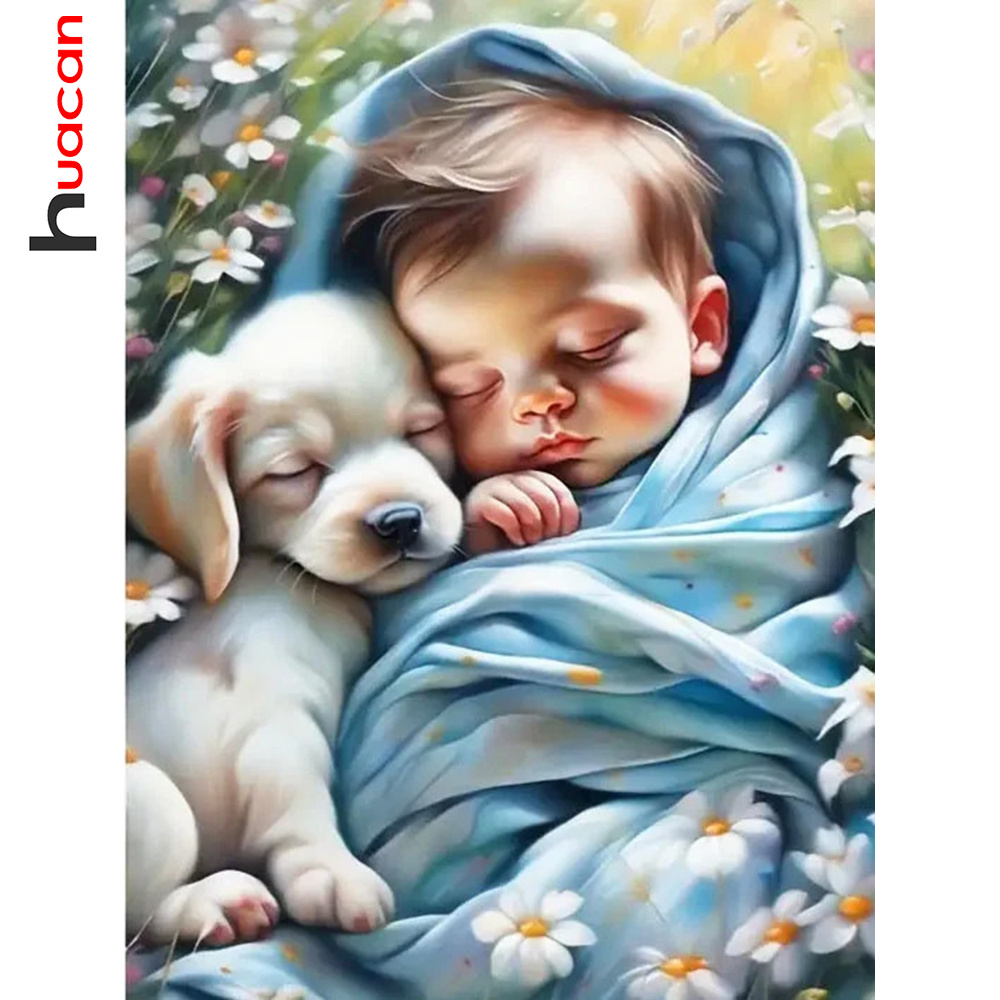 Resin Art Baby - Huacan-5D DIY Diamond Painting, Flower Vase,